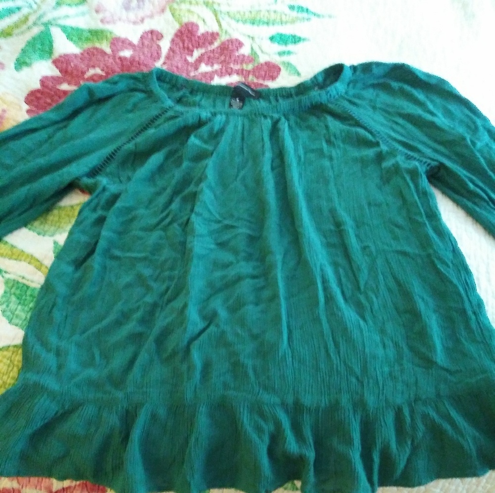 Green/Teal INC boho top with bell sleeves Size M